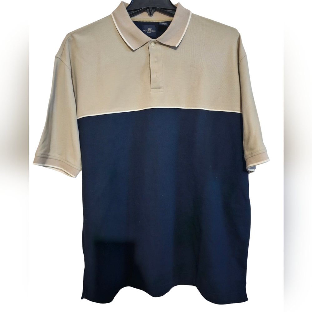 Dockers navy blue and beige golf shirt mens